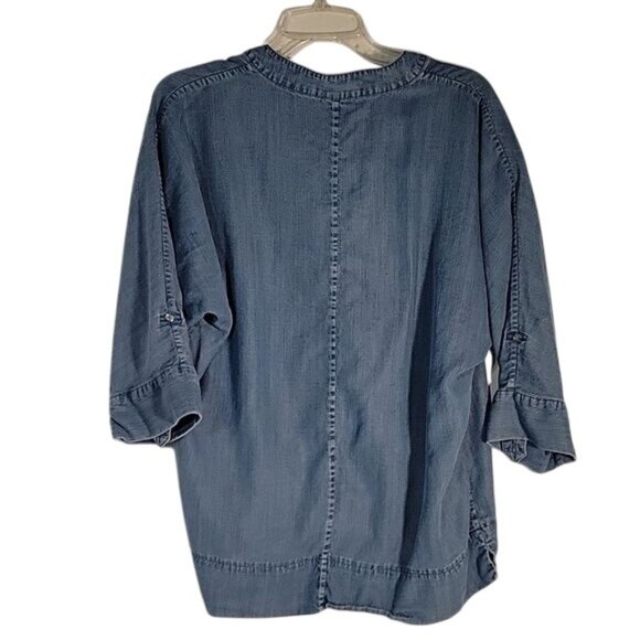Calvin Klein Womens Light Blue Denim Tunic Top W/ V-Neck & 3/4 Sleeves Size S - Picture 5 of 5